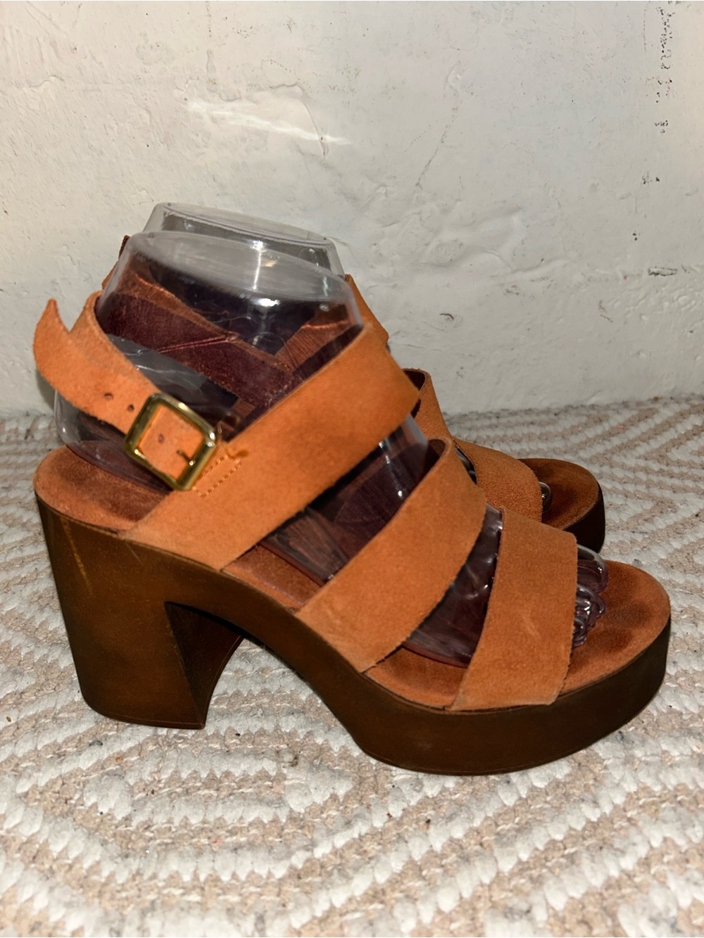 Women's Orange Suede Platform Sandal with Buckle Strap